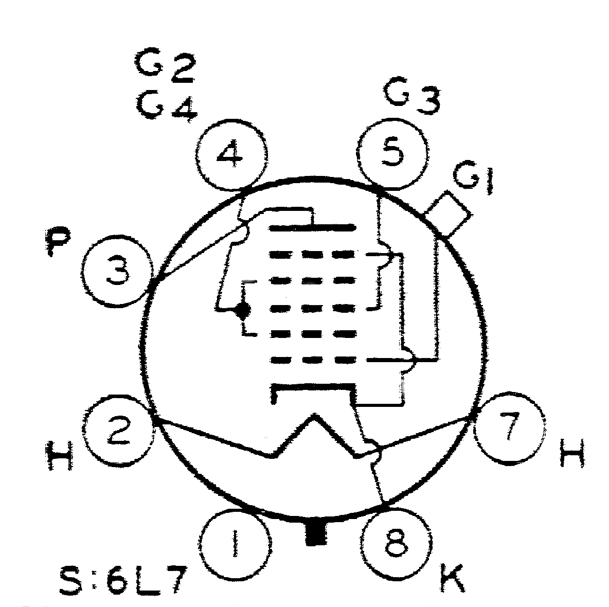 [Schematic of the 6L7 Pentagrid Mixer Tube]